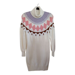 Free Assembly Cream Fair Isle Women’s Sweater Dress Long Sleeve Sz Small